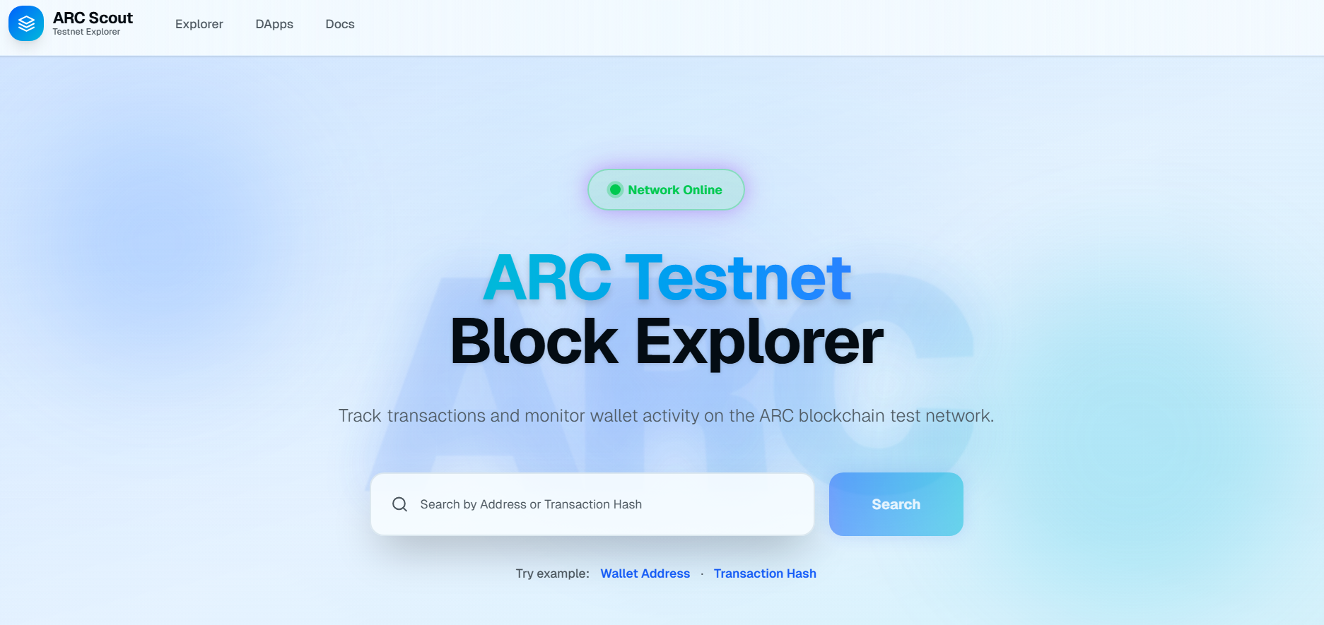 Block explorer on the ARC Testnet Wallet explorer with on-Chain ...
