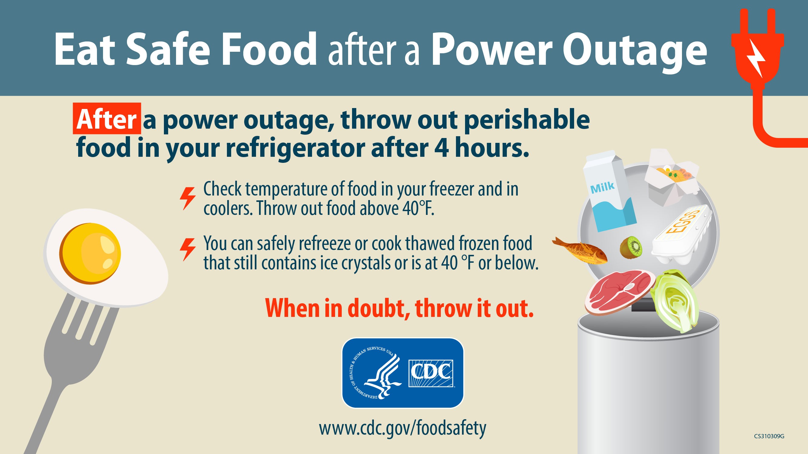 After a power outage, throw out perishable food in your refrigerator